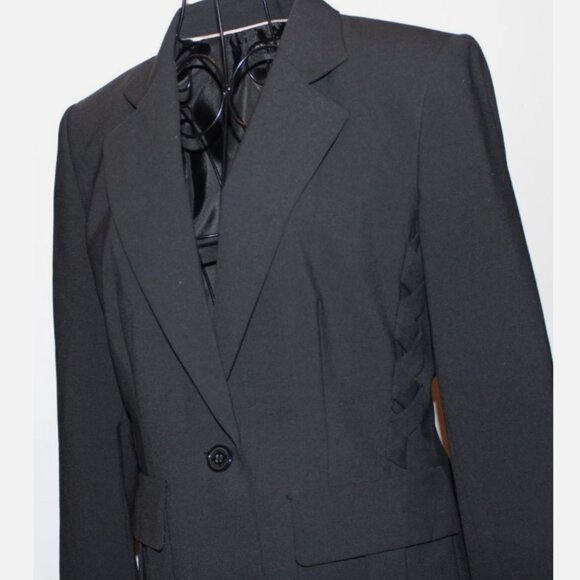 Anne Klein Black Blazer 6 Petite Lined Button Front Jacket with Pockets - Picture 2 of 7